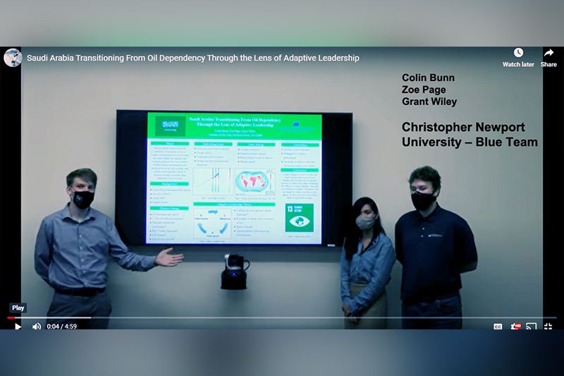 CNU's ILA competition-winning Blue Team: Colin Bunn, Zoe Page and philosophy and Grant Wiley